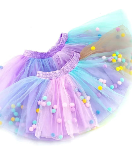 Kid Pom Pom Tulle Tutu Skirt